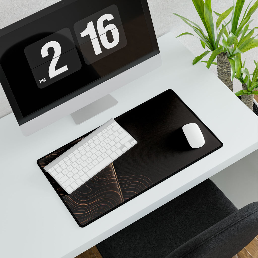 Printify preview: Espresso Optic, 23.6 × 13.8 inches, with keyboard and mouse on a white desk, viewed at an angle.
