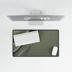Printify preview: Sage Fold, 23.6 × 13.8 inches, overhead desk view with keyboard and mouse.