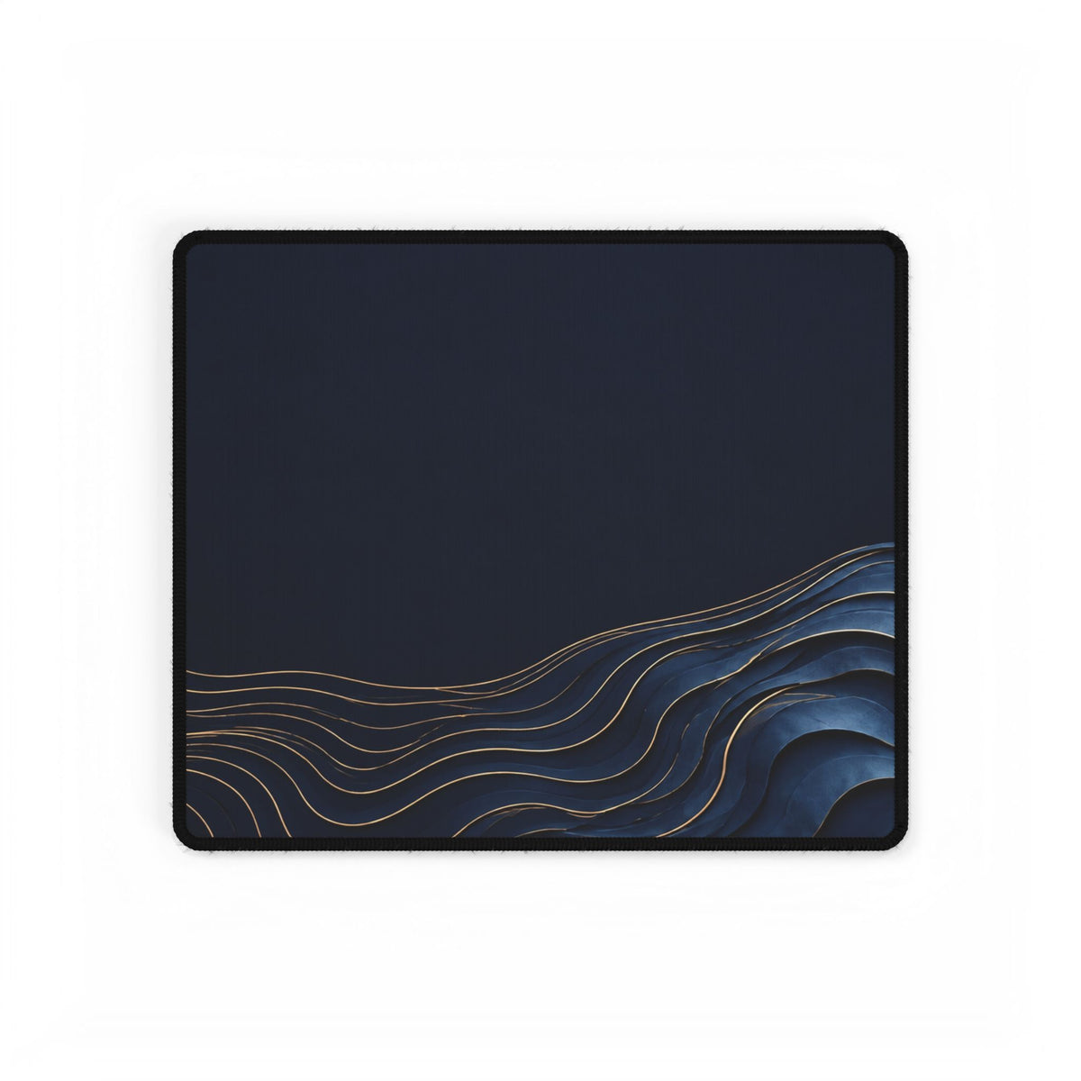 Printify preview: Navy Evolution desk mat, 14.4 × 12.1 inches, flat on a white background.