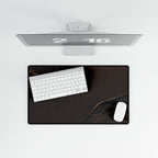 Printify preview: overhead view of Espresso Cutaway, 23.6 × 13.8 inches, with keyboard and mouse.