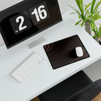 Printify preview: Espresso Relief, 14.4 × 12.1 inches, angled desk view with keyboard and mouse.