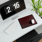 Printify preview: Burgundy Evolution, 14.4 × 12.1 inches, with a mouse beside a keyboard, viewed at an angle.