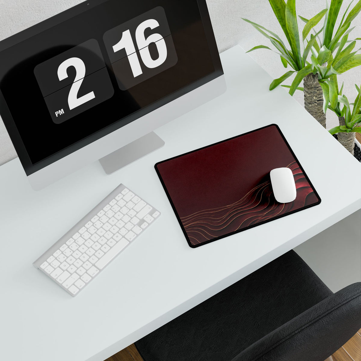Printify preview: Burgundy Evolution, 14.4 × 12.1 inches, with a mouse beside a keyboard, viewed at an angle.