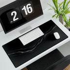 Printify preview: Graphite Radiance, 31.5 × 15.5 inches, angled desk view with keyboard and mouse.