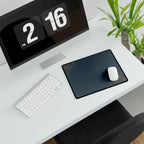 Printify preview: Minimal Slate Copper, 14.4 × 12.1 inches, angled desk view with keyboard and mouse.