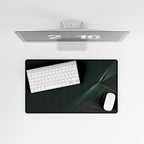 Printify preview: Forest Facet, 23.6 × 13.8 inches, overhead desk view with keyboard and mouse.