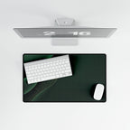 Printify preview: Forest Fold, 23.6 × 13.8 inches, overhead desk view with keyboard and mouse.