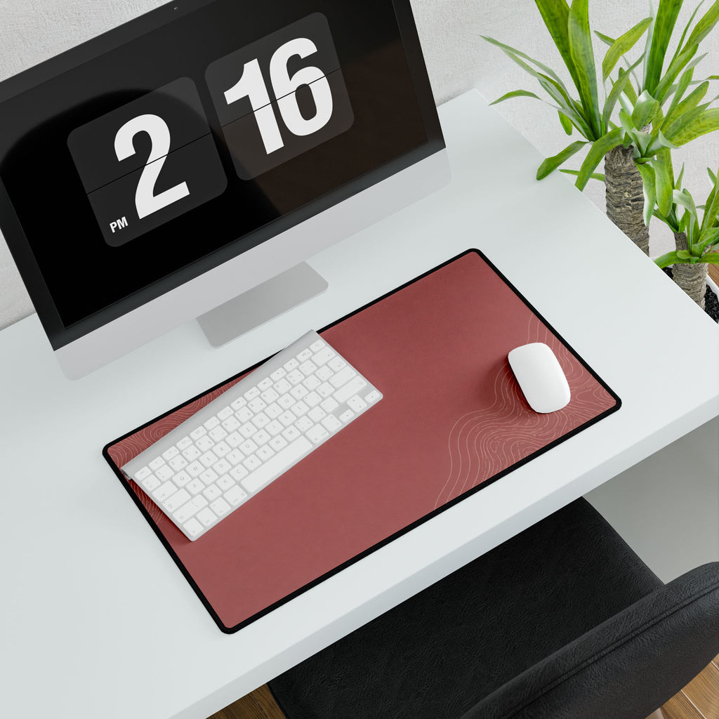 Printify preview: Minimal Rose Clay, 14.4 × 12.1 inches, angled desk view with keyboard and mouse.