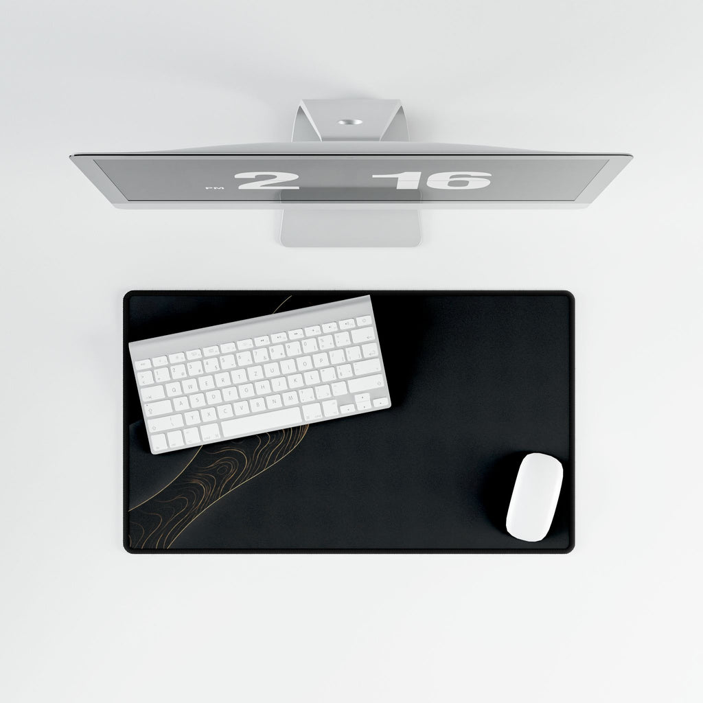 Printify preview: Obsidian Fold, 23.6 × 13.8 inches, overhead desk view with keyboard and mouse.