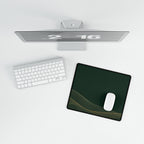 Printify preview: overhead view of Forest Interference, 14.4 × 12.1 inches, with a mouse beside a keyboard.