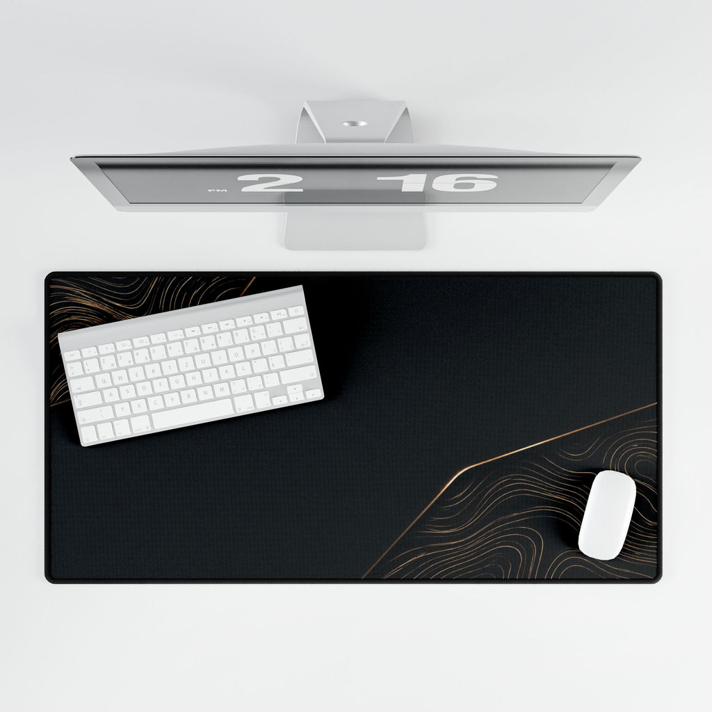 Printify preview: overhead view of Obsidian Cutaway, 31.5 × 15.5 inches, with keyboard and mouse.