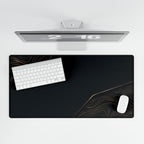 Printify preview: overhead view of Obsidian Cutaway, 31.5 × 15.5 inches, with keyboard and mouse.