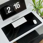 Printify preview: Obsidian Fold, 31.5 × 15.5 inches, angled desk view with keyboard and mouse.