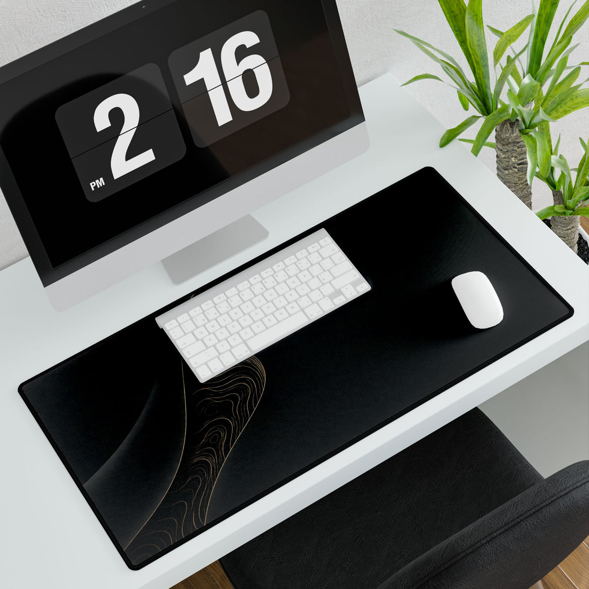 Printify preview: Obsidian Fold, 31.5 × 15.5 inches, angled desk view with keyboard and mouse.