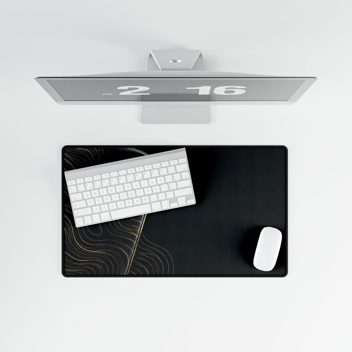Printify preview: overhead view of Obsidian Optic, 23.6 × 13.8 inches, with keyboard and mouse.