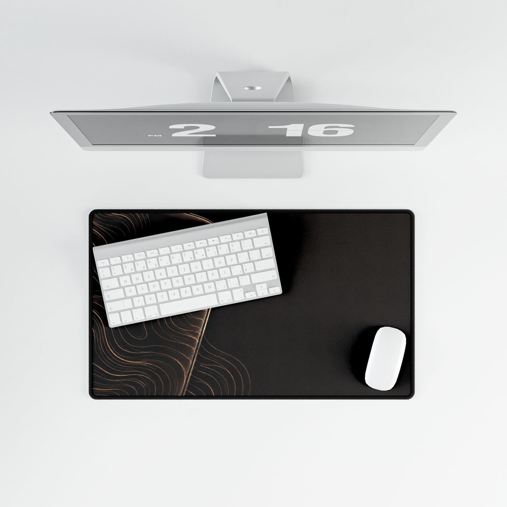 Printify preview: overhead view of Espresso Optic, 23.6 × 13.8 inches, with keyboard and mouse.