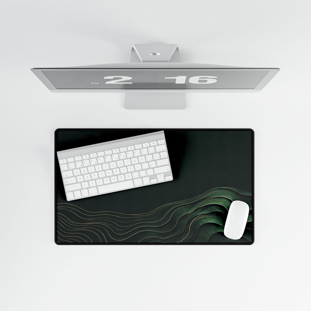 Printify preview: overhead view of Forest Evolution, 23.6 × 13.8 inches, with keyboard and mouse.