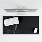 Printify preview: overhead view of Charcoal Optic, 31.5 × 15.5 inches, with keyboard and mouse.