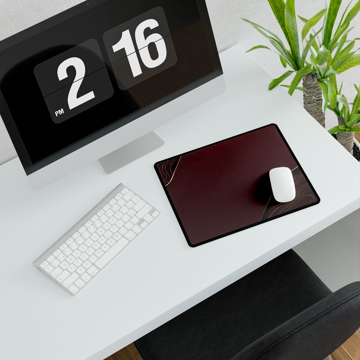 Printify preview: Burgundy Cutaway, 14.4 × 12.1 inches, with a mouse beside a keyboard, viewed at an angle.