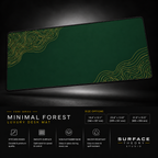 Minimal Forest desk mat floating in a dark studio